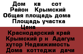 Дом 47 кв. 30 сот. › Район ­ Крымский › Общая площадь дома ­ 47 › Площадь участка ­ 300 › Цена ­ 1 200 000 - Краснодарский край, Крымский р-н, Адагум хутор Недвижимость » Дома, коттеджи, дачи продажа   . Краснодарский край